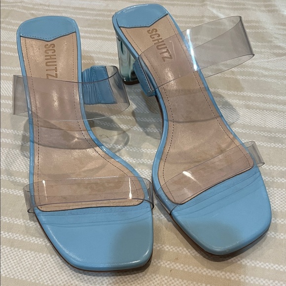 SCHUTZ Shoes - Schutz Ariella Acrylic/Sky Blue Mid Heel size 10 women’s